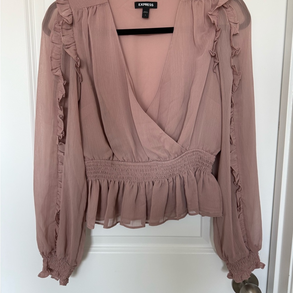 Express Dusty Rose Ruffle Surplice Blouse